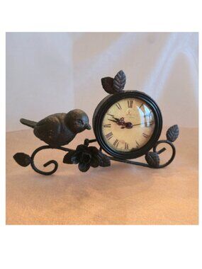 Vintage style Cafe des Marguerites Iron Bird Clock